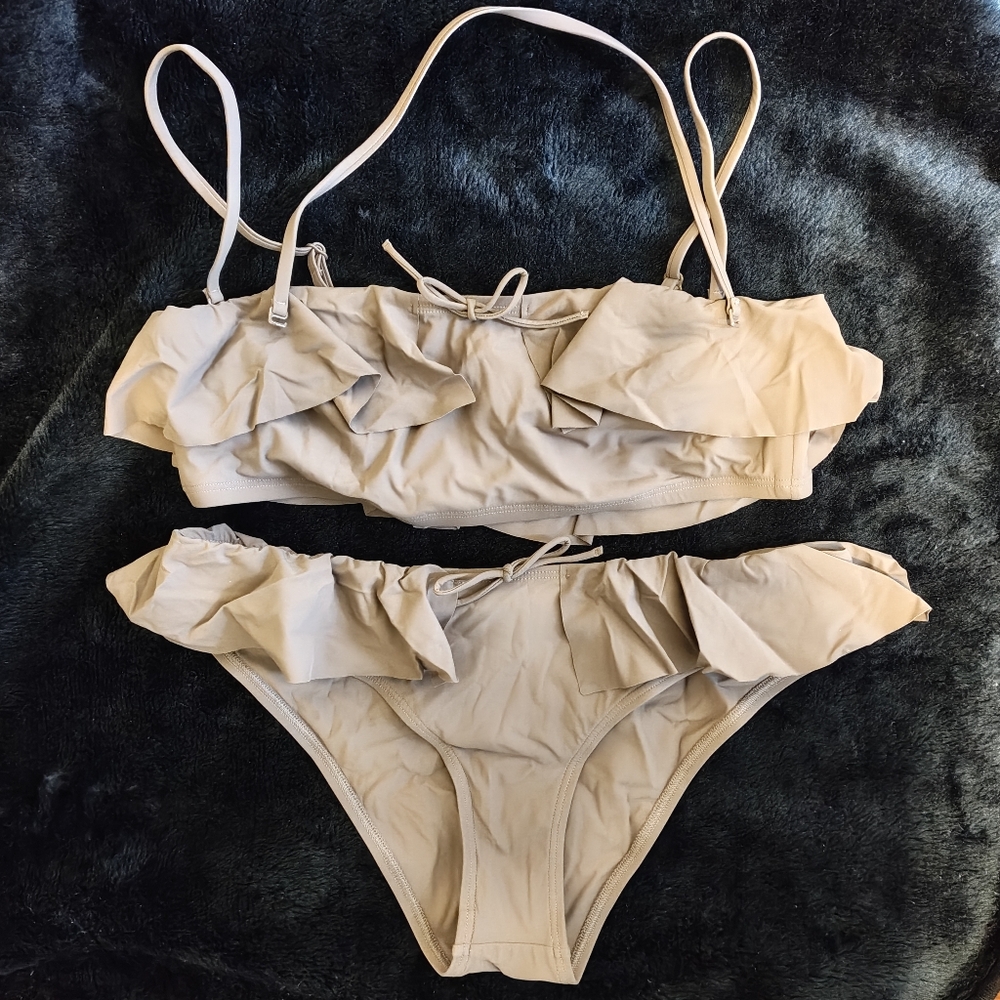 J.Crew x Maryam Nassir Zadeh Collab Ruffle Bandeau Bikini Top Bottom Set - Picture 3 of 5